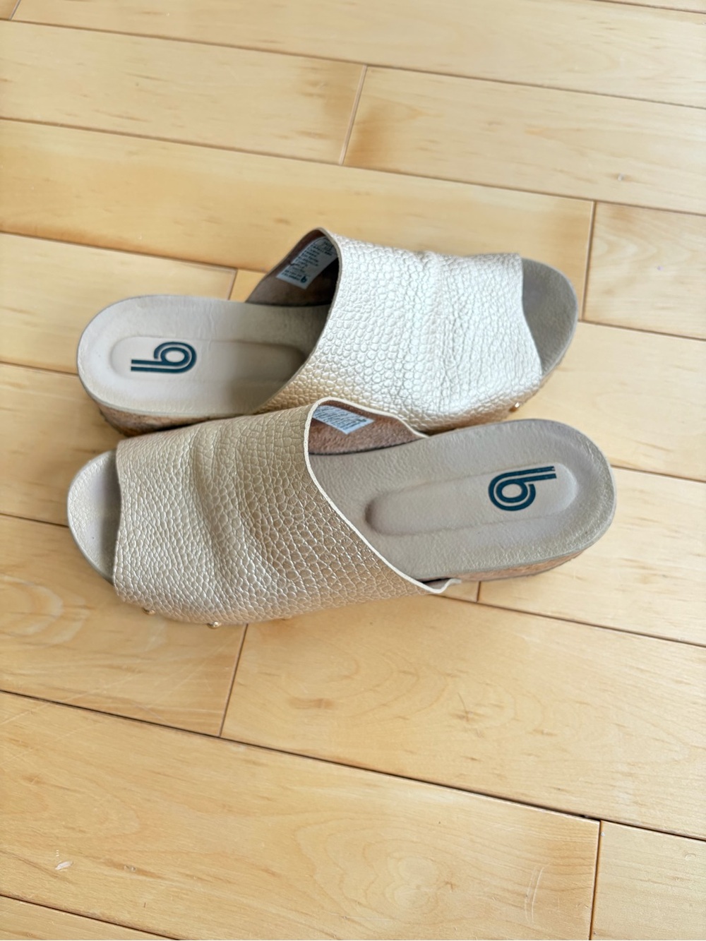 Metallic Gold Open-Toe Slide Mules